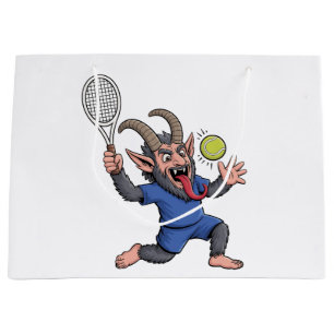 Spooky Krampus Playing Tennis Christmas Large Gift Bag