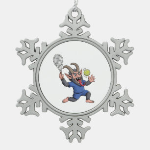 Spooky Krampus Playing Tennis Christmas Snowflake Pewter Christmas Ornament