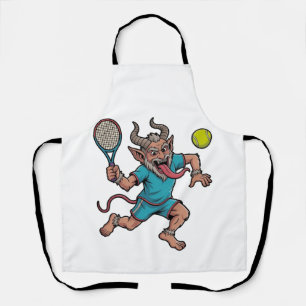 Spooky Krampus Playing Tennis Christmas Sport Apron