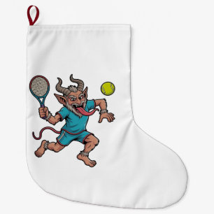 Spooky Krampus Playing Tennis Christmas Sport  Large Christmas Stocking