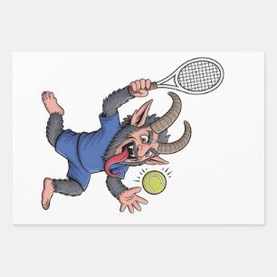 Spooky Krampus Playing Tennis Christmas  Wrapping Paper Sheet