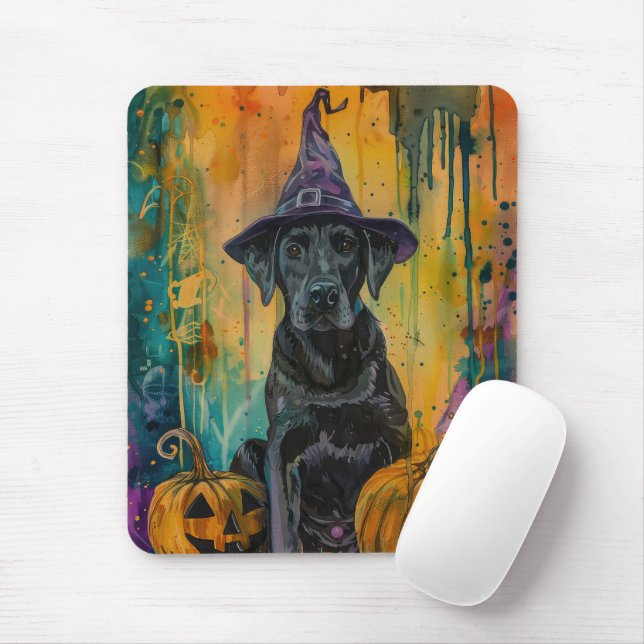 Spooky Labrador Dog Halloween Witch And Pumpkin Mouse Mat (With Mouse)