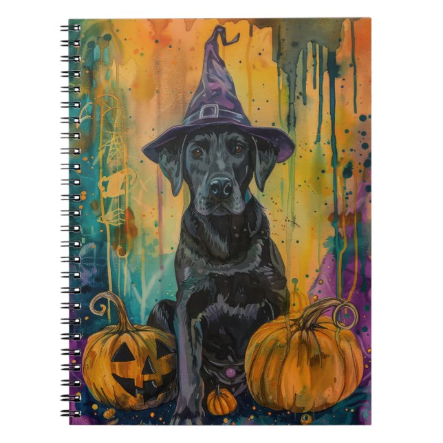 Spooky Labrador Dog Halloween Witch And Pumpkin Notebook (Front)