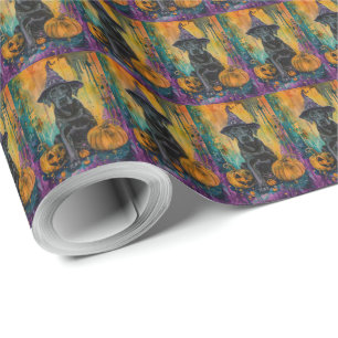 Spooky Labrador Dog Halloween Witch And Pumpkin Wrapping Paper