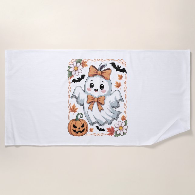 Spooky Lace Ghost Halloween Beach Towel (Front)