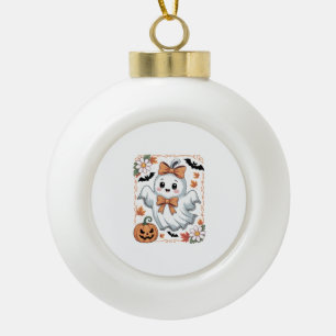 Spooky Lace Ghost Halloween Ceramic Ball Christmas Ornament