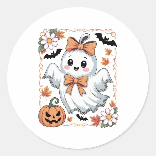 Spooky Lace Ghost Halloween Classic Round Sticker (Front)