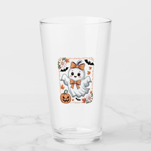 Spooky Lace Ghost Halloween Glass (Front)