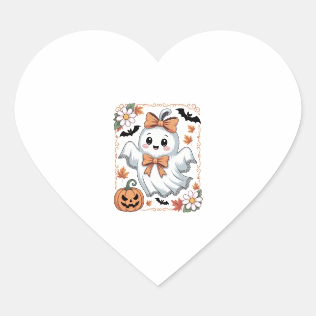 Spooky Lace Ghost Halloween Heart Sticker (Front)