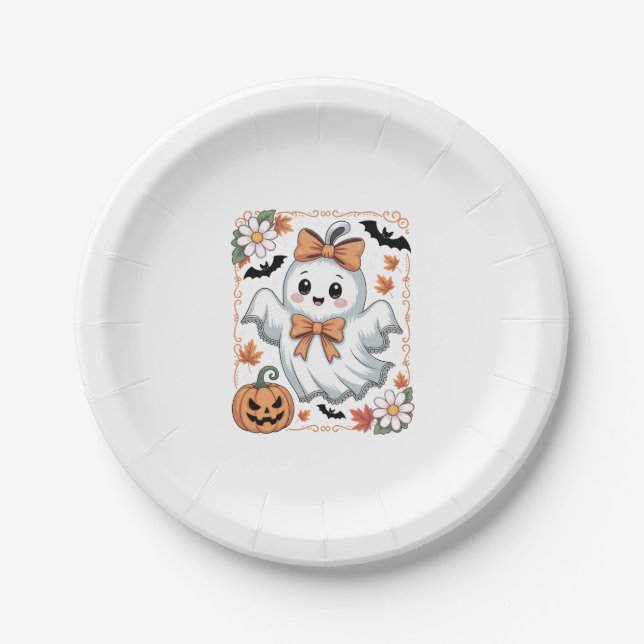 Spooky Lace Ghost Halloween Paper Plate (Front)