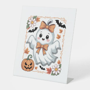 Spooky Lace Ghost Halloween Pedestal Sign