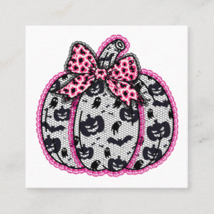 Spooky Lace Halloween Pumpkin Coquette Square Business Card