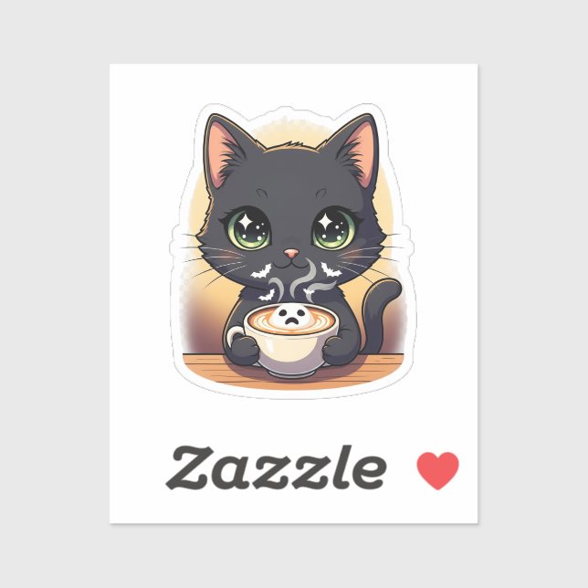 Spooky Latte Cat – Ghost Foam Coffee Sticker (Sheet)