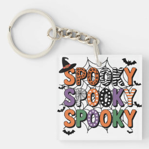 Spooky Lettering Witch Hat and Bats Halloween Key Ring