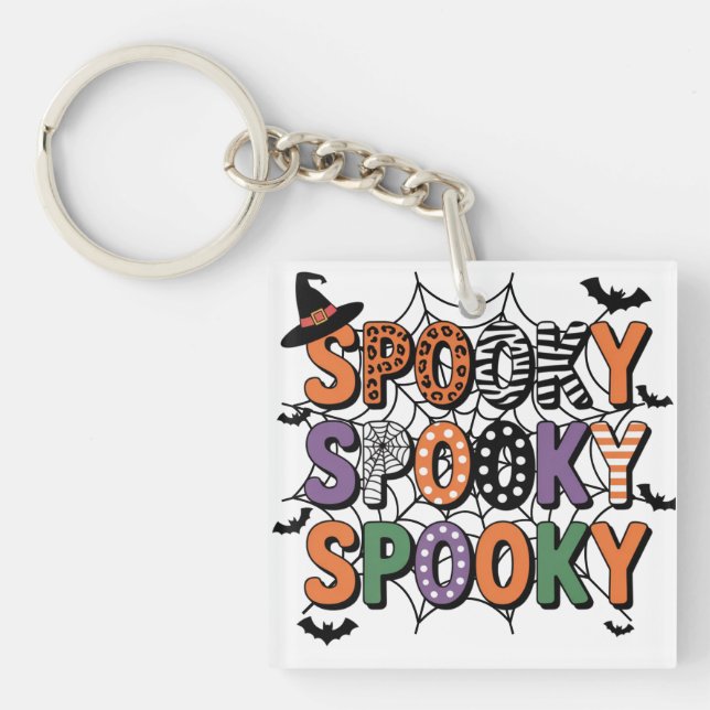  Spooky Lettering  Witch Hat and Bats Halloween  Key Ring (Front)
