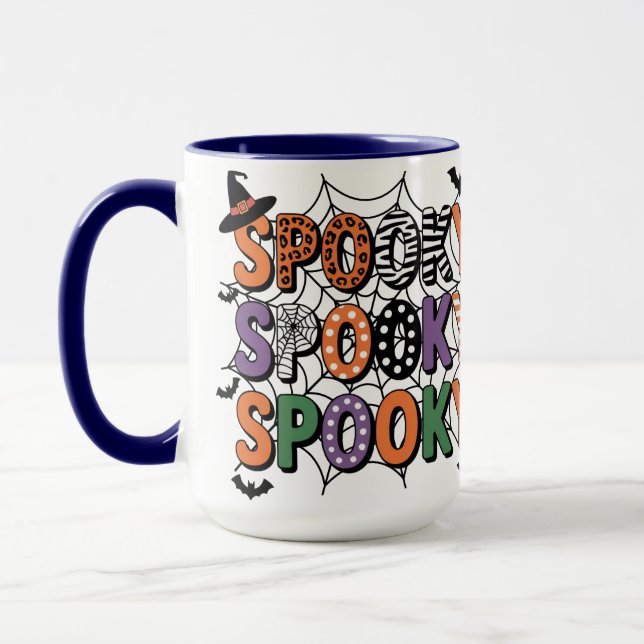  Spooky Lettering  Witch Hat and Bats Halloween  Mug (Left)