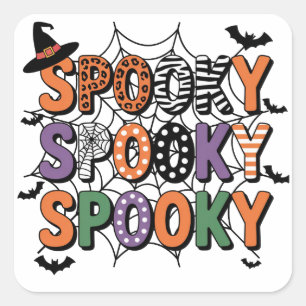  Spooky Lettering  Witch Hat and Bats Halloween  Square Sticker