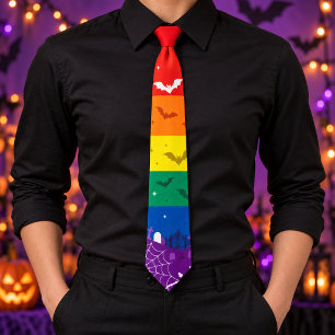 Spooky LGBTQ Rainbow Flag Halloween Graveyard Tie