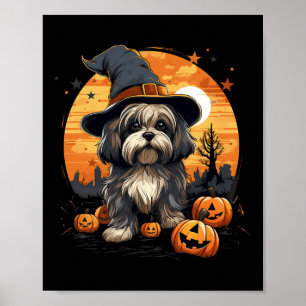 Spooky Lhasa Apso Dog Witch Halloween  Poster
