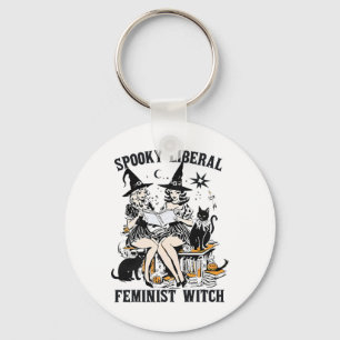 Spooky Liberal Feminist Witch Halloween Librarian Key Ring