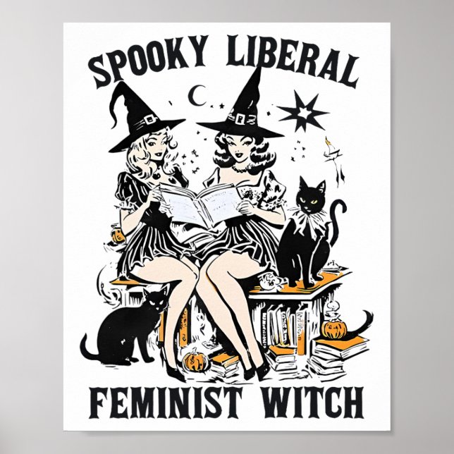 Spooky Liberal Feminist Witch Halloween Librarian  Poster (Front)