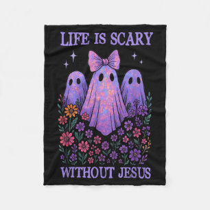 Spooky Life Is Scary Without Jesus Christian Hallo Fleece Blanket