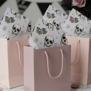 Spooky Light Grey Floral Small Skull Halloween Tissue Paper