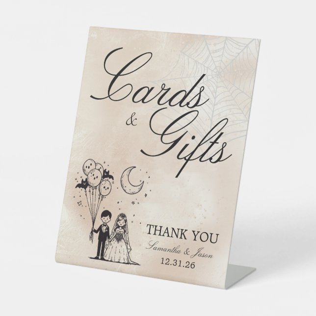 Spooky Little Couple Cards & Gifts Pedestal Sign (Front)