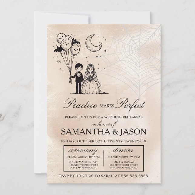 Spooky Little Couple Rehearsal Invitation (Front)