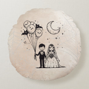 Spooky Little Couple Round Cushion