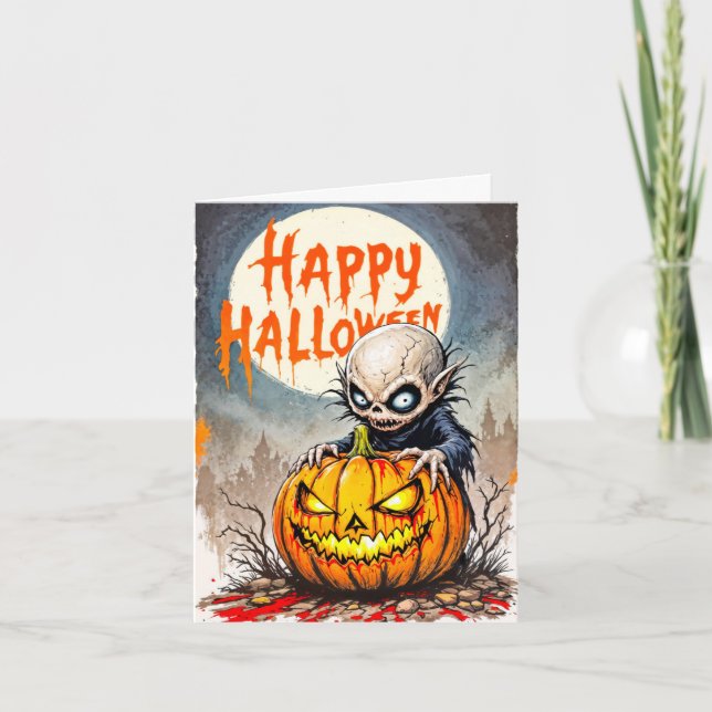 Spooky Little Naughty Vampire Happy Halloween Card (Front)