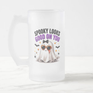 Spooky Looks Good On You Funny Ghost Halloween Frosted Glass Beer Mug