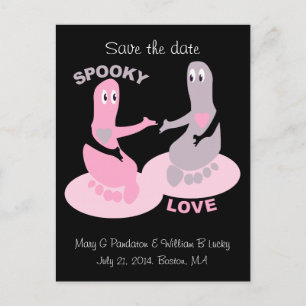 Spooky love, ghost feet, save the date announcement postcard