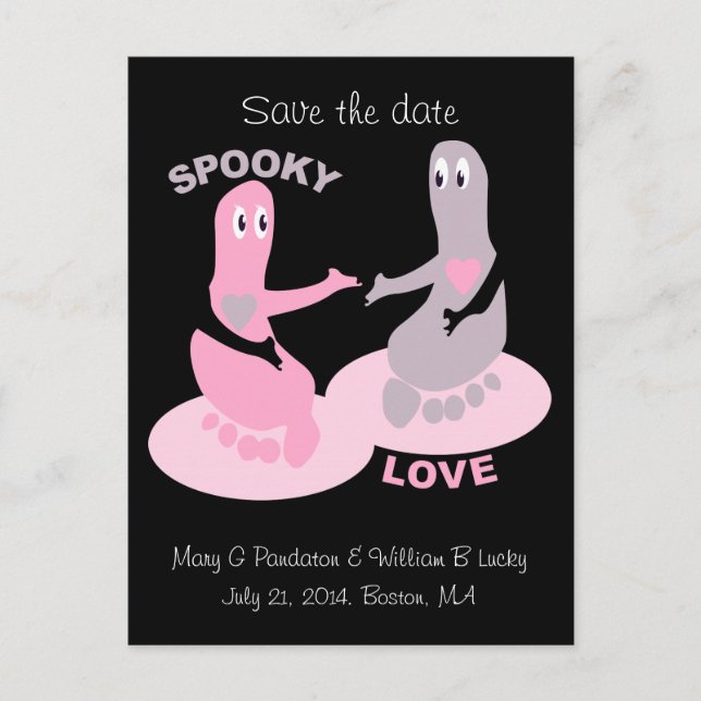 Spooky love, ghost feet, save the date announcement postcard (Front)
