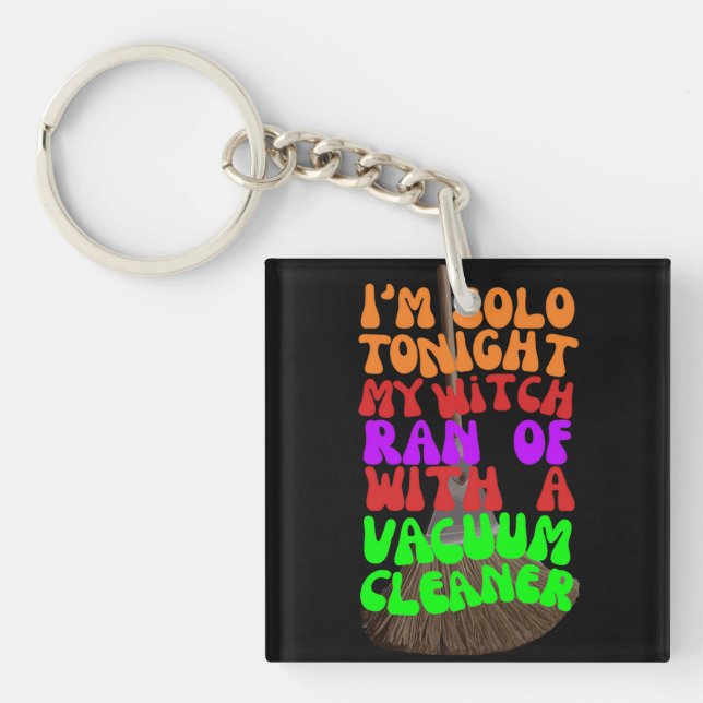 Spooky Love Lost: Witches Ride Vacuums Halloween Key Ring (Front)