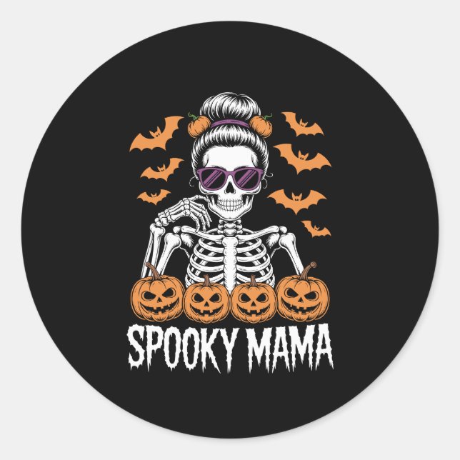 Spooky Mama Cool Halloween Skeleton Classic Round Sticker (Front)