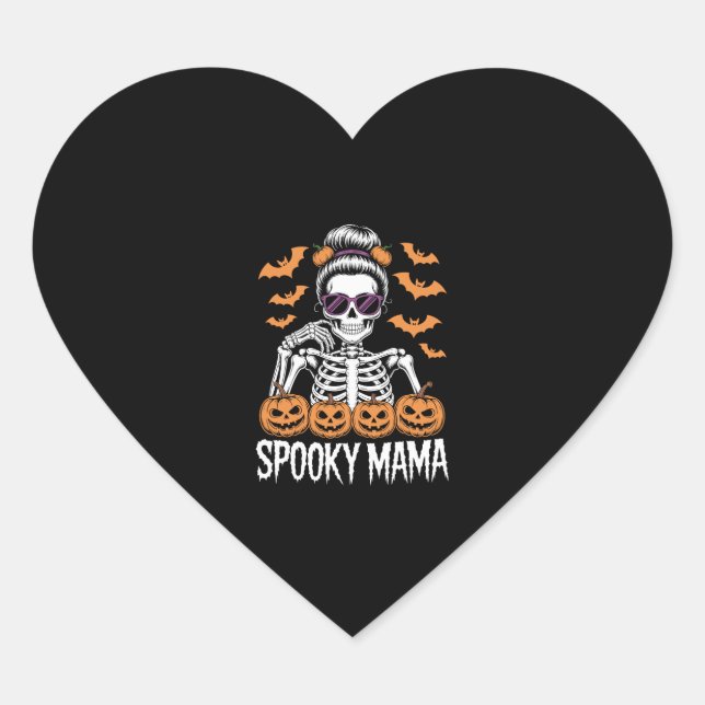 Spooky Mama Cool Halloween Skeleton Heart Sticker (Front)