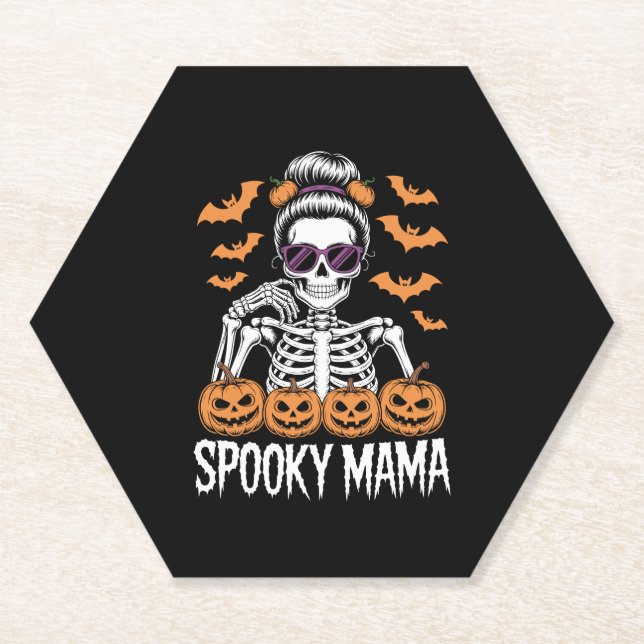Spooky Mama Cool Halloween Skeleton Paper Coaster (Front)