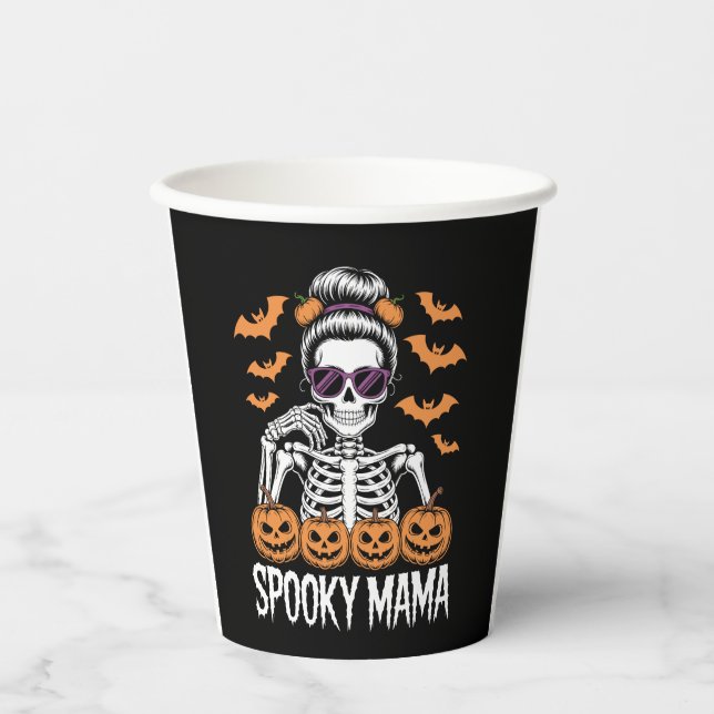 Spooky Mama Cool Halloween Skeleton Paper Cups (Front)