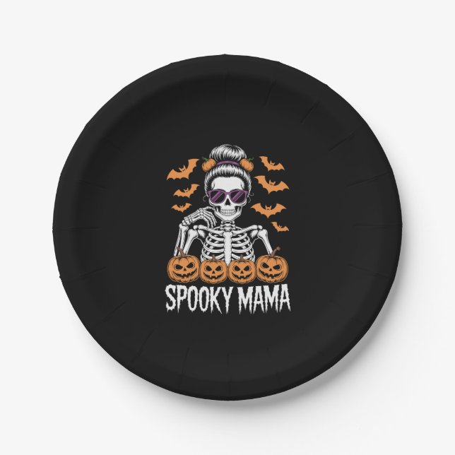 Spooky Mama Cool Halloween Skeleton Paper Plate (Front)