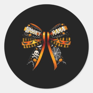 Spooky Mama Coquette Bow Pumpkin Cute Halloween Wo Classic Round Sticker