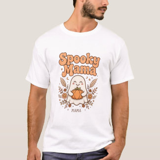 Spooky Mama Ghost Pumpkin Boho Retro Halloween Mam T-Shirt