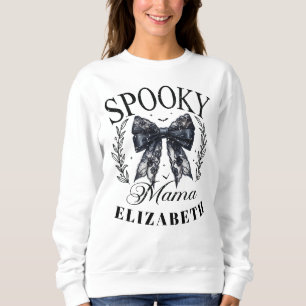 Spooky Mama Halloween Coquette Bow Custom Name Sweatshirt