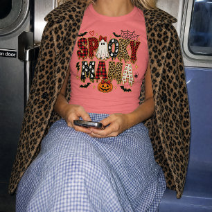 Spooky Mama Halloween Leopard Print Mixed T-Shirt