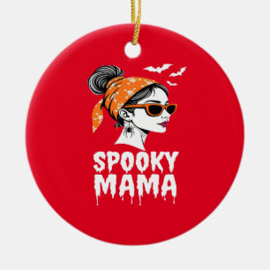 Spooky Mama Halloween Retro Design Ceramic Tree Decoration