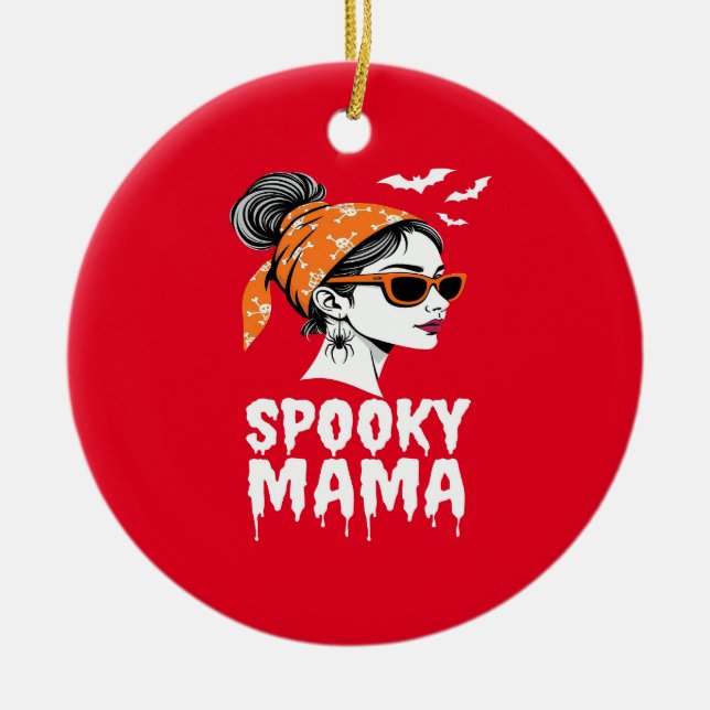 Spooky Mama Halloween Retro Design Ceramic Tree Decoration (Front)
