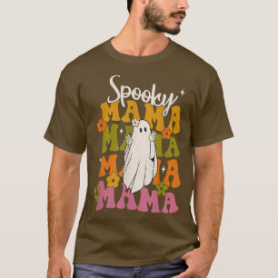 Spooky Mama Hippie Floral Ghost Retro Groovy Hallo T-Shirt
