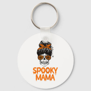 Spooky Mama Lazy Halloween Costume Skull Messy Bun Key Ring