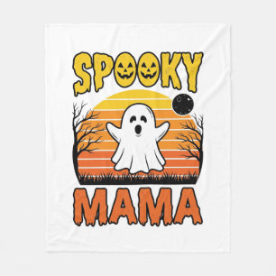 Spooky Mama Vintage Ghost Halloween Shirt Design_1 Fleece Blanket
