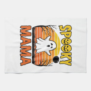 Spooky Mama Vintage Ghost Halloween Shirt Design_1 Tea Towel